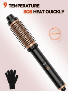 UKLISS 二合一电动加热美发梳，32毫米蓬松卷发两用，110V-240V双电压，方便旅行携带，沙龙级无毛躁效果，适合情人节、主显节、狂欢节、圣帕特里克节等节日作为礼物，居家/旅行/办公/约会/狂欢节妆容派对/主显节庆祝活动皆宜。 - 黑色 - 查看 15