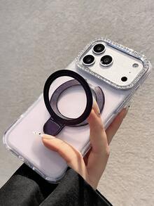 Luxury 360° Rotation Ring Stand Magnetic Rhinestone Phone Case Compatible With IPhone 17Pro Max 17Pro 17 16Pro Max 16 Pro 16 15 Pro Max 15 Pro 15 14 13 12 Pro Max Holder Shockproof Protective Cover - Purple - View 3