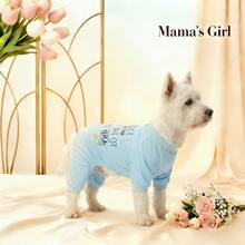 1 bộ áo liền quần in hình sao và trăng "Con yêu mẹ", màu xanh nhạt, chủ đề Ngày của Mẹ, phù hợp cho chó và mèo nhỏ/vừa, trang phục Ngày của Mẹ. - Màu xanh nhạt - Xem 4