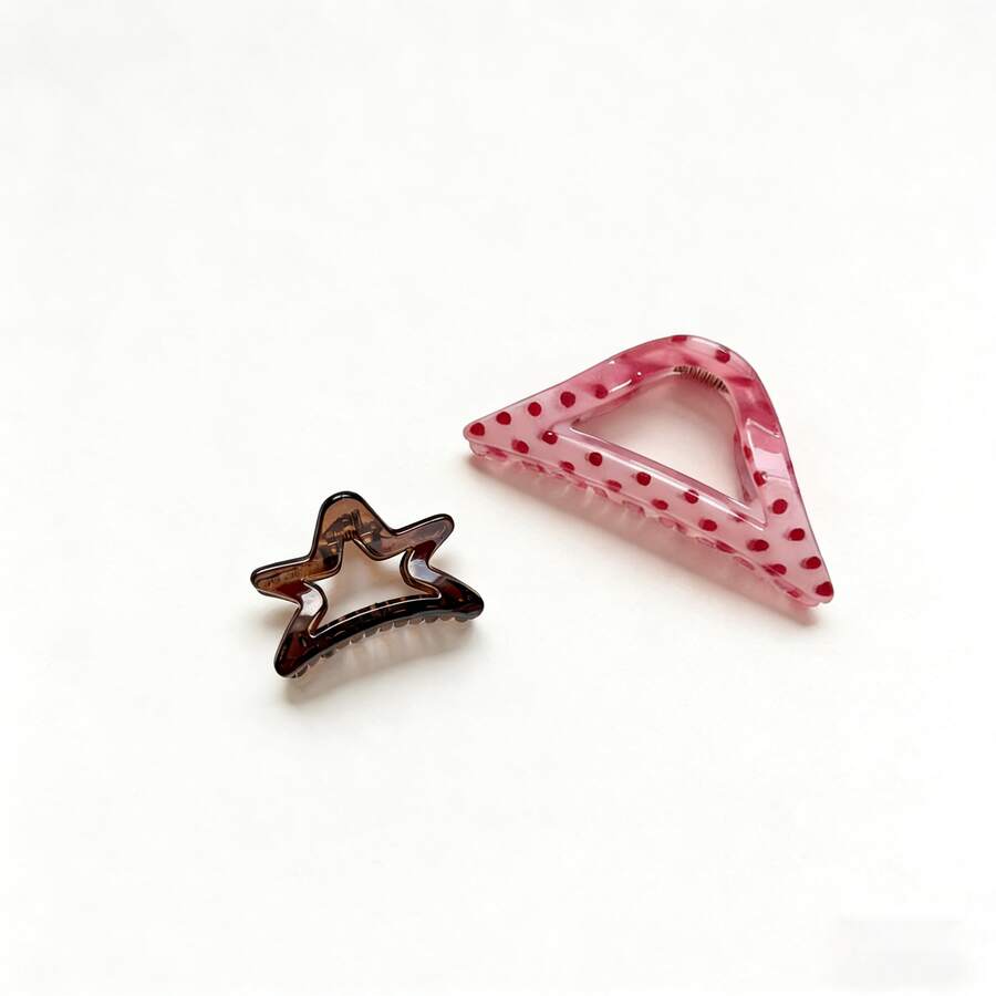 Star And Polka Dot Pattern Hair Clips - Interesting And Novel Women's Clips, Non-Slip Design Suitable For All Hairstyles, Suitable For Daily Wear, Dates And Casual Outings, Adding Interesting And Eye-Catching Accents To Hairstyles Summer Hair Accessories Beach Claw Clips Vacay Hair Claws,Holiday,Travel - Multicolor - View 1