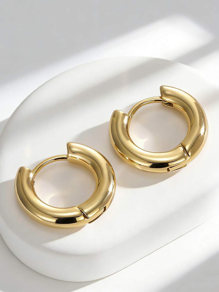 Charm-In Chunky Round 18K Gold Plated Huggie Earrings | Dainty Bold Fashion Earrings For Women | Perfect For Stacking & Daily Wear - Gold - View 1
