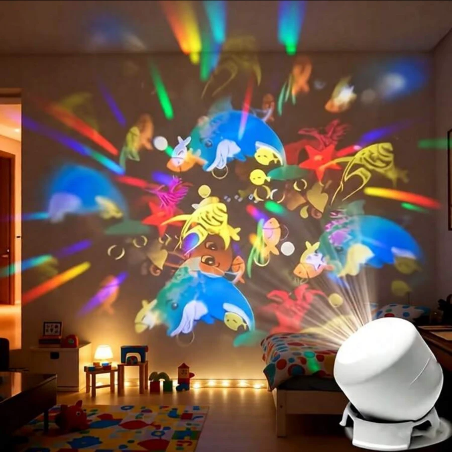 1个360°旋转LED星空海洋投影夜灯,动态投影仪,可充电/USB供电,可调节氛围灯,适用于婴儿房、客厅和游戏室装饰,海洋主题投影灯 - 多色1 - 查看 1