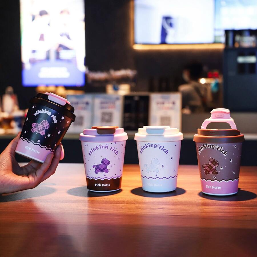 高品质双层不锈钢保温水瓶，可爱便捷的男女通用情侣杯，车载/办公咖啡/牛奶礼品杯 - 彩色 - 查看 1