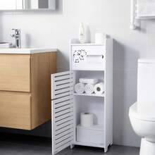 BorealBear 1 PC Independent White Bathroom Cabinet, Toilet Paper Storage Cabinet, Multi-Tier Storage Shelf, Made Of Durable Wood-Plastic Material, With Door For Moisture And Dust Prevention, Suitable For Small Spaces, Bathroom Towels, And Toiletries Storage - 白色Double doors pro - 查看 1