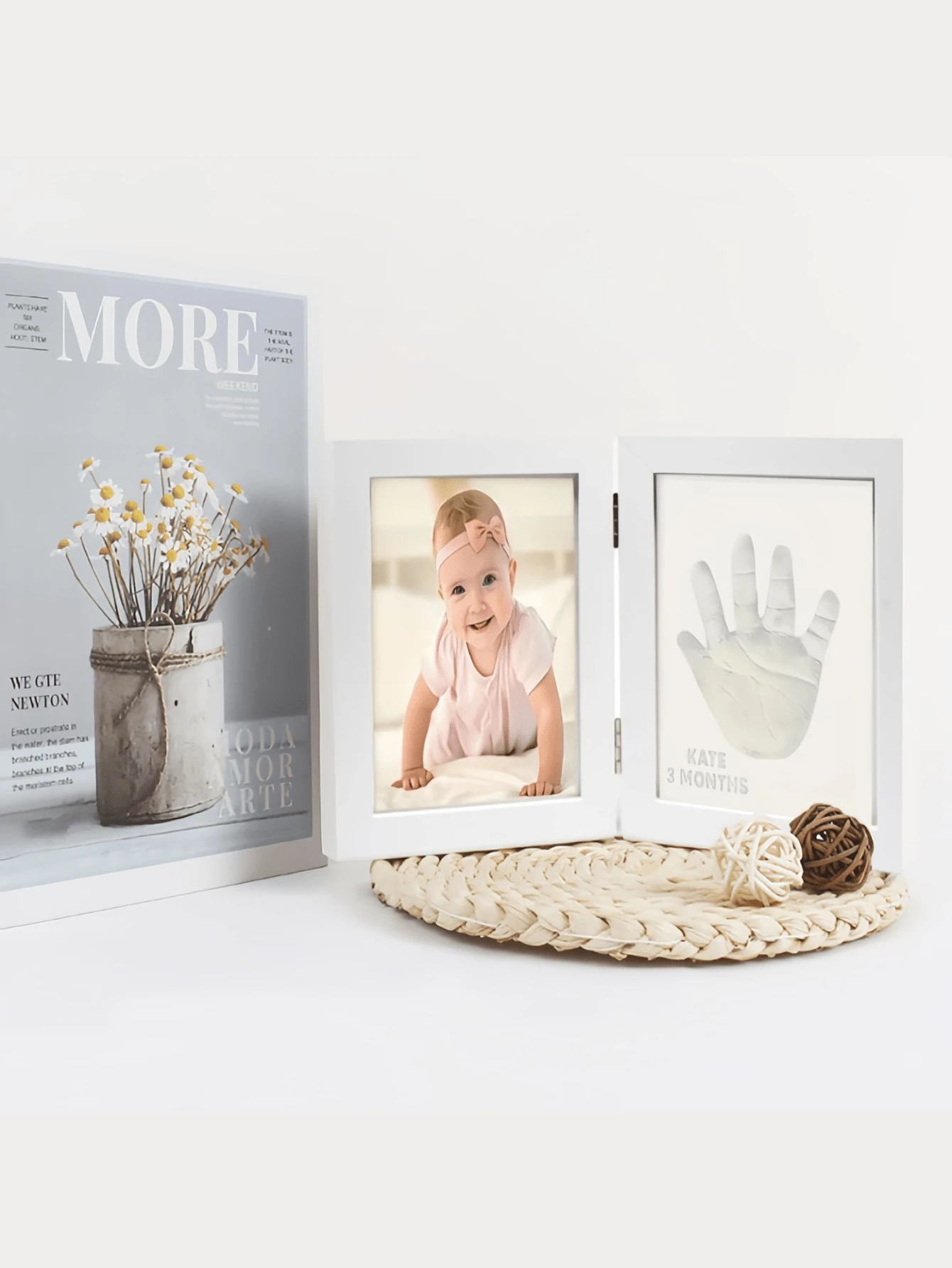 Bộ dụng cụ làm khung ảnh gấp đôi bằng đất sét in dấu tay và chân bé, bao gồm đất sét và bộ dụng cụ tự làm khung ảnh, món quà Giáng sinh hoàn hảo. - Nhiều màu - Xem 1