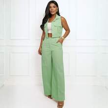 Elegant Women's Linen Vest And High-Waisted Pants Set - Verde Jade - View 1