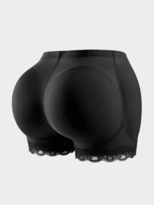 Women Padded Butt Lifter Shorts,Lace Shapewear Shorts With Butt Pads,Sexy Figure Shaping Seamless Tummy Control Panties - 黑色 - 查看 1