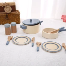 Children's Wooden Realistic Kitchen Toys, Educational Pretend Play Toys, Imitation Pots, Pans, Utensils, Food, Role-Play As Chef - Multicolor - View 3