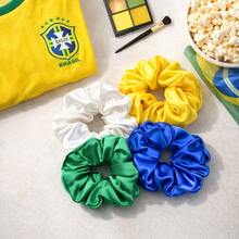 Scrunchie Cetim Cores Verde Amarelo Azul Branco – Edição Copa 4 Unidades - Verde,amarelo,azul e branco - Visão 6