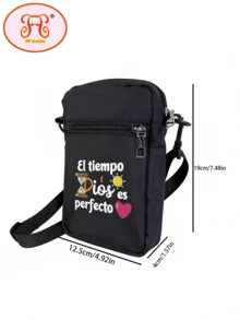 Multi-Function Shoulder/Crossbody Bag, Phone Pouch, Coin Purse, Letter Print, Daily Commute, Hiking Backpack, Zipper Bag For Students - Black - View 3