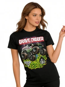Back To School 100 Cotton Short Sleeve Casual Tee New Grave DiggerS Monster Jam Truck Black Classic Mens T-Shirt Bovfrie - 黑色 - 查看 2