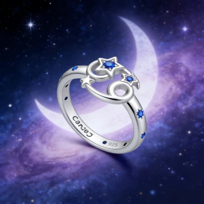 خاتم فضة إسترليني عيار 925 بنجمة برج السرطان وحجر الزركونيا الأزرق، خاتم مفتوح للنساء، مجوهرات فلكية بسيطة، هدية عيد ميلاد