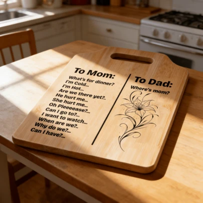 1pc "Where's Mom?" Funny Cute Bamboo Cutting Board, Kitchen Supplies, Mother's Day Gift, Thanksgiving Gift