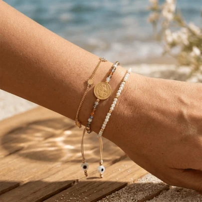 1pc Summer Casual Bohemian Cross Bracelet, Jesus Bracelet, Metal Cross Bracelet, Colorful Semi-Precious Stone Bracelet, Adjustable Woven Bracelet, Suitable For Beach Vacation, Daily Wear, Family Gift, Best Friend Gift, Birthday Gift, Christian Gift For Women