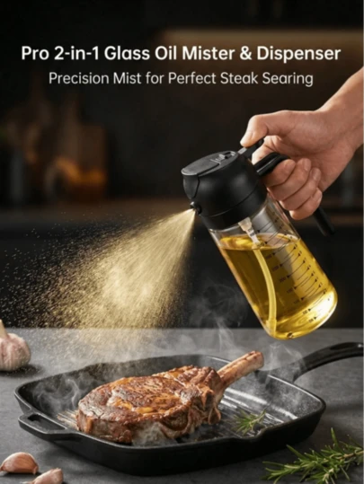 1pc Plastic Oil Sprayer Bottle With Precise Measurement Scale, Refillable Olive Oil Mister, Multipurpose Spray And Pour Design, Lightweight For Kitchen Cooking, Salad Making, Outdoor Grilling, Baking, Suitable For Women, Mother's Day, Father's Day Gift - Not Dishwasher