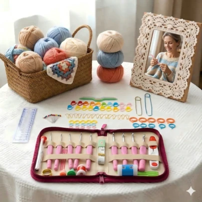 2026 9pcs Main Crochet Hooks Set With Accessories, Pink Non-Slip Crochet Hooks With Metal Heads, Crochet Needle Knitting Tool Kit With Storage Bag, Ergonomic Hooks, Accessories, Knitting Needles, Sewing Needles, Suitable For Beginners And Experienced Users DIY Tool Set