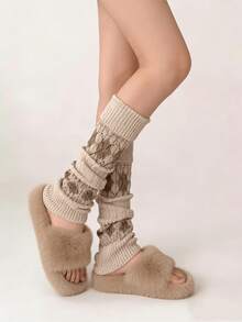 1 đôi tất giữ ấm chân dệt kim họa tiết Fair Isle màu trắng/đen/xám đậm/kaki/nâu cà phê - Nhiều màu - Xem 14