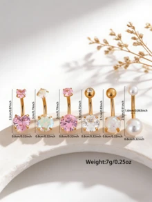 6 chiếc khuyên rốn hình trái tim tròn sang trọng, gợi cảm, phù hợp cho bãi biển, tiệc tùng, đám cưới, lễ hội và phong cách cá nhân. - 6 mảnh - Xem 5