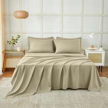 Plain-Colored Microfiber Bedding Set (3/4-Piece), Available In Sizes 90*200 Cm Single Bed, 120*200 Cm Double Bed And 180*200 Cm King-Size Bed, Suitable For Families, Students And Travelers, Ideal For Use In Bedrooms, Hotels, Student Residences And Other Diverse Areas, Meets Different Comfort Requirements For Restful Sleep. - 淺咖 - 查看 13