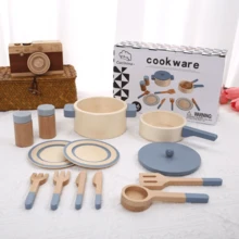 Children's Wooden Realistic Kitchen Toys, Educational Pretend Play Toys, Imitation Pots, Pans, Utensils, Food, Role-Play As Chef - Multicolor - View 1