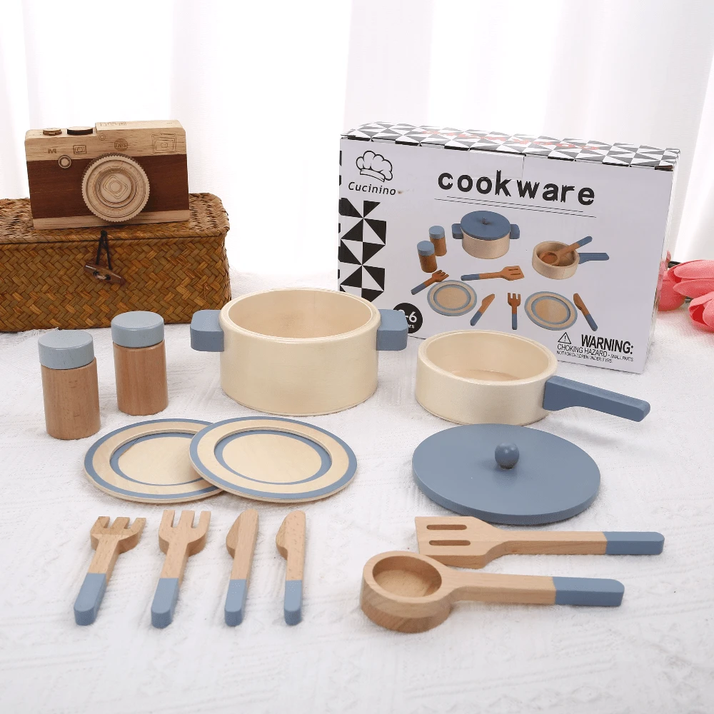 Children's Wooden Realistic Kitchen Toys, Educational Pretend Play Toys, Imitation Pots, Pans, Utensils, Food, Role-Play As Chef - Multicolor - View 1