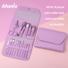 Ahania KIt de 16 Peças para Pedicure e Manicure Aço Inoxidável com Estojo Dobrável, Com Cortador de Unha Pedicure, Tesoura, Lixa - Multicolorido - Visão 2
