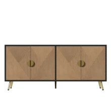 High-Quality 4-Drawer Rattan Cabinet With Solid Wood Handles - Suitable For Bedroom, Living Room, Dining Room, Hallway - Dimensions: W80/H80/D38 Cm - Black, Wood - View 12