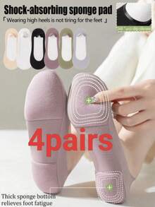1/4/6 Pairs Women Colorful Sponge Padded Boat Socks, Thin Breathable Non-Slip Invisible Liner Socks For Spring/Summer/Autumn, Suitable For High Heels & Flats, Versatile Daily Wear - Multicolor - View 8
