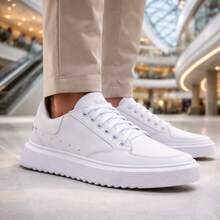Men's Lace-Up Sneakers, Modern Casual Style, High Sole, Comfortable, Soft Lined Insole - 白色 - 查看 1