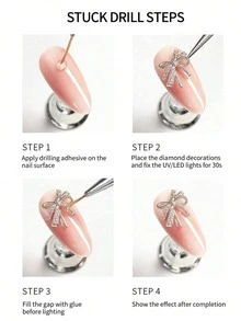 SANRIO 40片/套卡通美甲装饰，4种设计：星星、蝴蝶、猫咪主题迷你水钻平面贴纸 - 彩色 - 查看 6