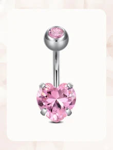 1pc Titanium Belly Ring Pink Heart Belly Button Ring14G, CZ Silver Navel Rings For Women Men Navel Piercing Jewelry 6-16mm For Daily,Halloween - Titanium Belly Ring - View 7