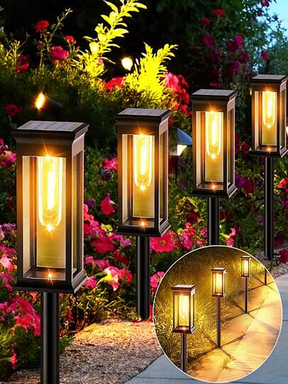 4pcs  Ultra-Bright Tungsten Filament Garden Lamps, High-Brightness Tungsten Filament LED Lamp Beads Outdoor Solar Street Lamps, 2V 60MA Polycrystalline Silicon /1200mA And Waterproof Automatic Sensor Switch, Suitable For Garden Swimming Pool Decoration, Courtyard Lawn, Garage And Home Lighting Decoration Lamps