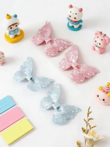 4pcs Glitter Bow Hair Clips Set, Cute Bangs Clips Versatile Daily Wear - MultiWarna - View 4