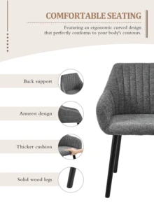 Modern Vertical-Stripe Upholstered Dining Chairs With Armrests And Solid Wood Legs For Dining Room, Kitchen, Living Room - Set Of 2 / Set Of 4 / Set Of 6--Grey Green-Chenille - Grey Green - View 8
