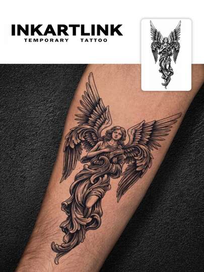  2 piezas Pegatinas de tatuaje temporal de diosa ángel INKARTLINK, tatuajes de arte corporal impermeables, duraderos 1-2 semanas, tatuajes de jugo de frutas, artículos decorativos amados por las niñas, imprescindibles para los líderes de , artículos esenciales para fiestas