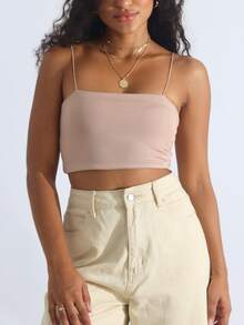 Women's 3-Piece Cropped Top Set Suplex Thin Straps Elastic Strappy Tank Top Summer Casual - 黑/白/裸色 - 查看 3