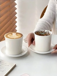 Bộ tách và đĩa sứ tối giản, kiểu dáng cao cấp Ins-Style, tách và đĩa latte kiểu Pháp Bắc Âu cổ điển, thích hợp cho nhà hàng, phòng khách, quán cà phê. - Nhiều màu - Xem 3
