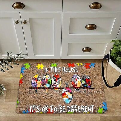 1 قطعة/2 قطعة/3 قطع سجادة ذات طراز أمريكي قديم بنمط البوم الملون للمطبخ/الحمام/غرفة الغسيل/غرفة النوم/غرفة الطعام مع نص "من المقبول أن تكون مختلفًا في هذا المنزل"، سجادة ديكور داخلي، سجادة حمام