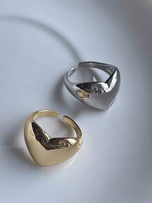 2pcs Fashionable Personalized Smooth Zinc Alloy Heart Open Ring For Women, Suitable For Daily Wear, Party, Summer Jewelry Gift - Multicolor - View 4