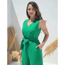Women's Roman Jumpsuit, Wide Leg, Tie Detail, Elegant, Chic, Simple - Green - View 3