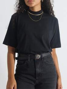 Kit 3 Women's T-Shirt Turtleneck Blouse 100% Cotton T-Shirt - 摩卡棕 - 查看 9