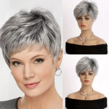 Tóc giả ngắn xoăn màu xám bạc với mái xéo dành cho nữ, hoàn hảo cho sử dụng hàng ngày và các bữa tiệc Halloween. - S1/Gray - Xem 2