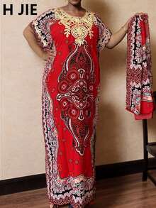 充满活力的复古花卉图案阿拉伯风格连衣裙，春季款 - 紅色 - 查看 2