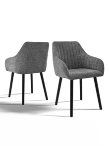 Modern Vertical-Stripe Upholstered Dining Chairs With Armrests And Solid Wood Legs For Dining Room, Kitchen, Living Room - Set Of 2 / Set Of 4 / Set Of 6--Grey Green-Chenille - Grey Green - View 12
