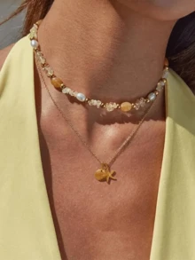 1件简约风格14K镀金可调节长度海星吊坠项链，耐用防水，海洋元素，适合夏季、波西米亚风、冲浪日常佩戴，女士礼物，不锈钢材质，防水防褪色 - 金色 - 查看 2