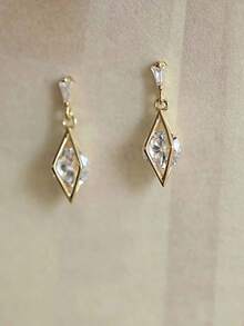 1 Đôi bông tai dáng dài hình học rỗng, họa tiết tia nắng mặt trời, bằng bạc Sterling S925, đính đá Zirconia, không gây dị ứng, phù hợp cho bé gái đeo hàng ngày, dự tiệc, lễ tốt nghiệp, bông tai dài thời trang, món quà tinh tế. - kim cương - Xem 4