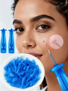 100 piezas de agujas estériles para el acné, herramientas desechables para eliminar puntos negros, efectivas para imperfecciones y puntos negros, adecuadas para todo tipo de piel, herramientas de limpieza facial para uso en salón y hogar - Multicolor - Ver 2