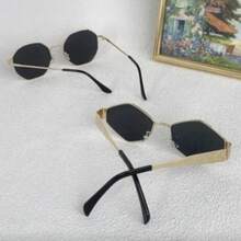 2pcs Polygonal Metal Women's Fashion Glasses - Multicolor - View 3
