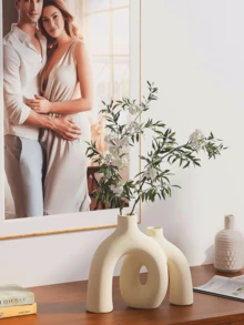 Set Vas Dekoratif - Dekorasi Rumah Gaya Bohemian Nordik Modern, Barang Dekoratif Keramik Matte, Cocok untuk Rak Buku Ruang Tamu, Rak Perapian, Meja di Lorong Masuk atau Meja Samping, Hadiah Hari Ibu Terbaik (Putih Krem) - MultiWarna - View 2