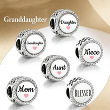 1 hạt charm hình trái tim gia đình - Mẹ, con gái, dì, cháu gái, cháu nội/cháu ngoại, mạ bạc, tự làm vòng tay và trang sức. - Nhiều màu - Xem 1